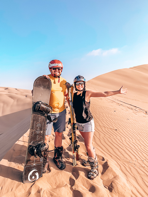 Excited to be sandboarding in Peru